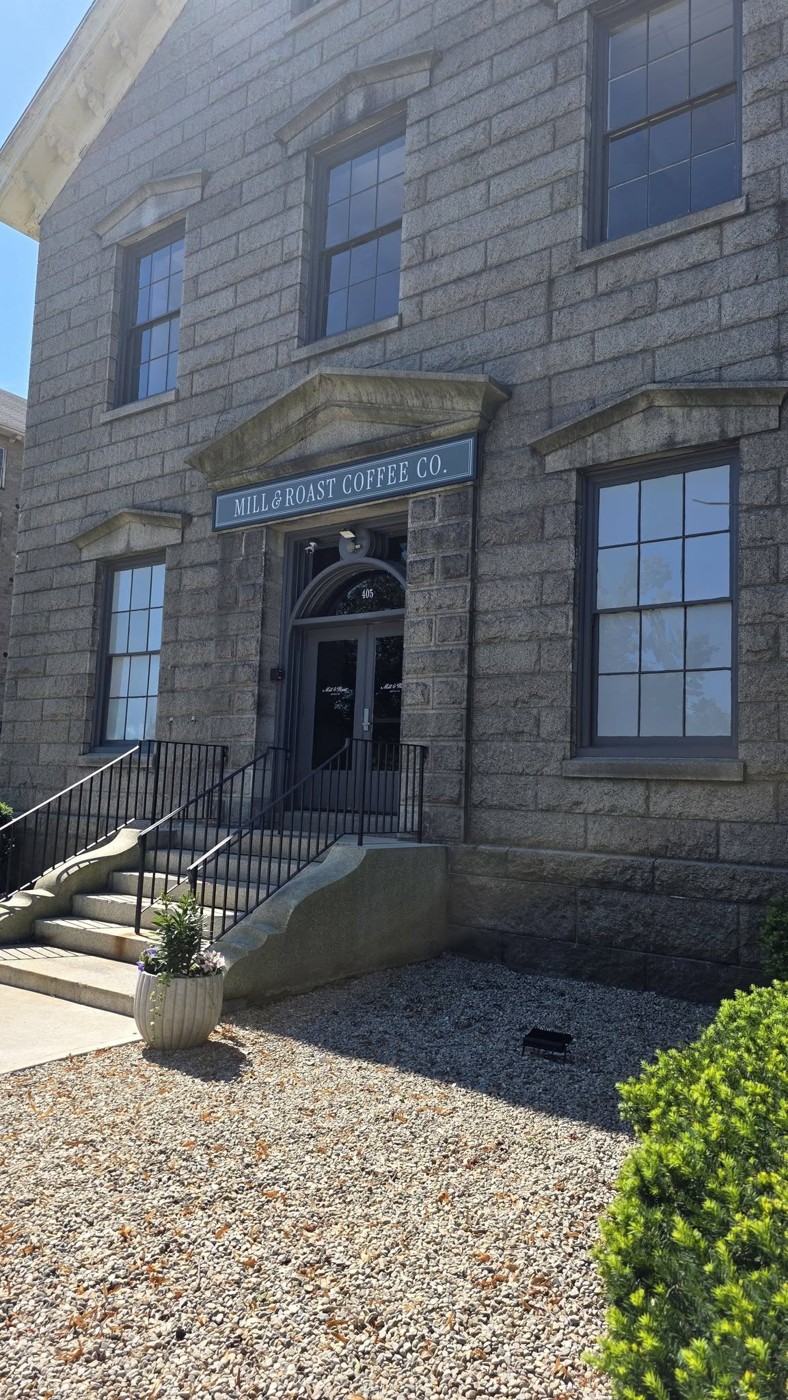 The stone Mill and Roast Coffee Co. storefront at Durfee Mills