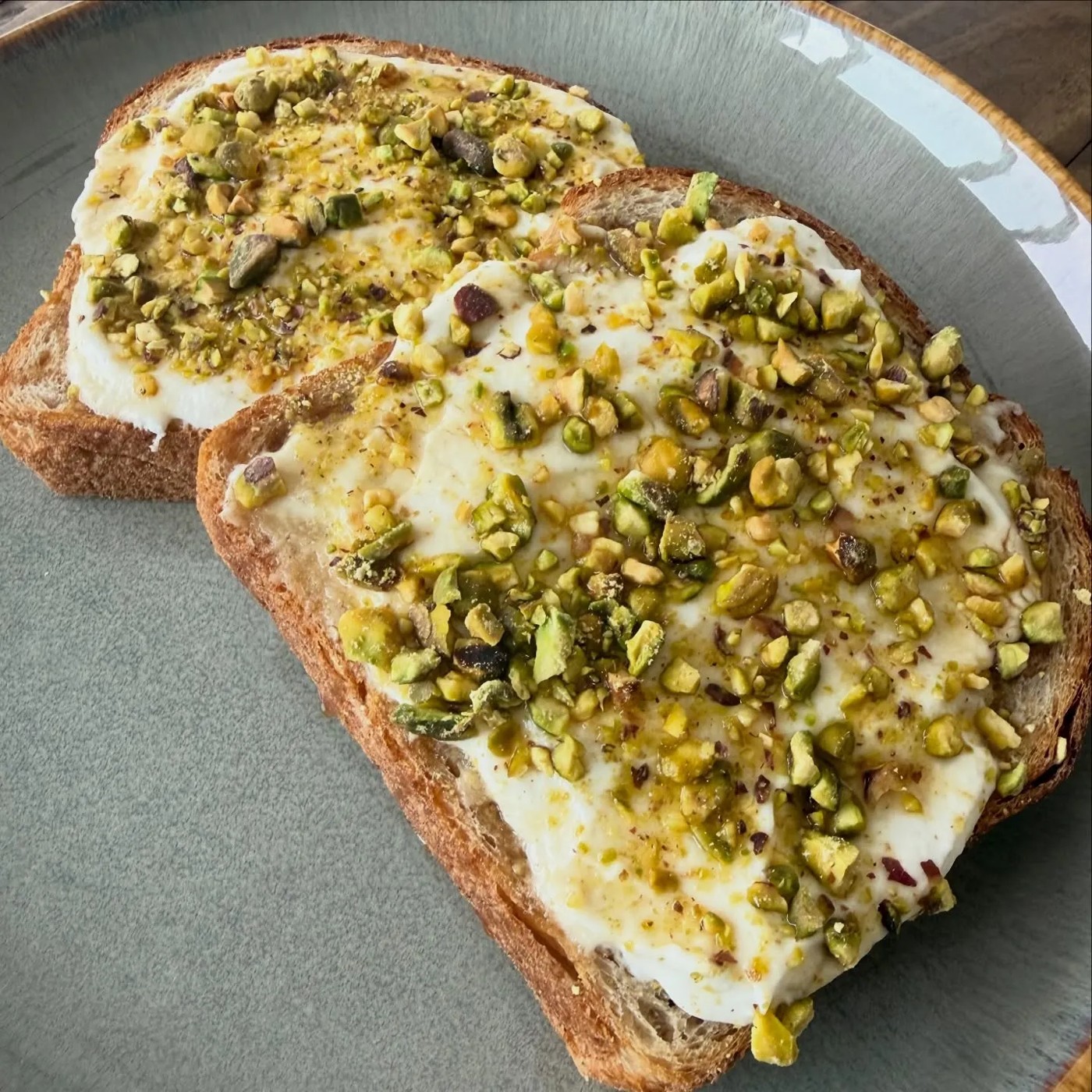 Mill and Roast ricotta toast with pistachios